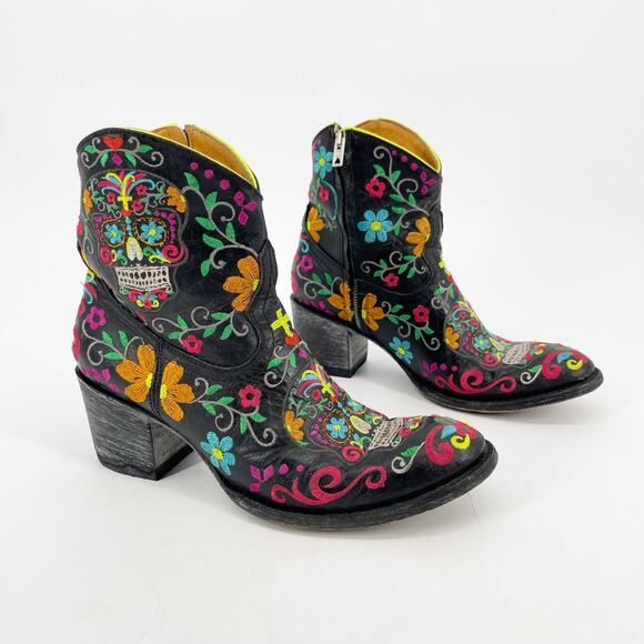 Old Gringo Sugar Skull Klak Multi Neon Short Ankle Western Cowgirl Boots size 8 - Picture 1 of 12